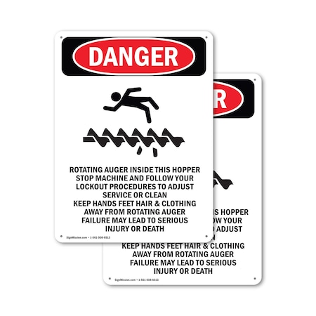 Signmission Portrait Rotating Auger Inside This Danger Sign, Aluminum, 12in W x 18in L, 2PK OS-2PACK-DS-A-1218-V-2437